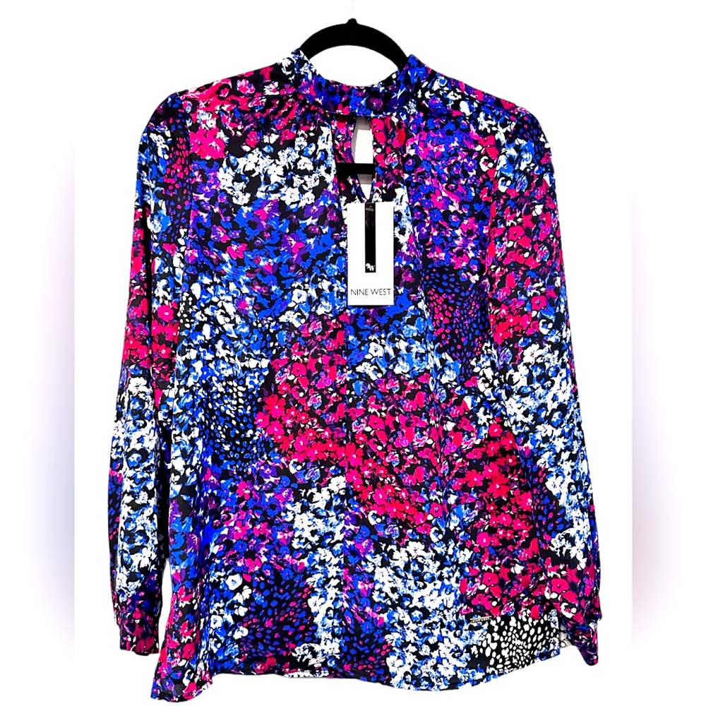 Nine West New Women Dressy Casual Blouse Long Sleeve Jazz Berry color Size XS